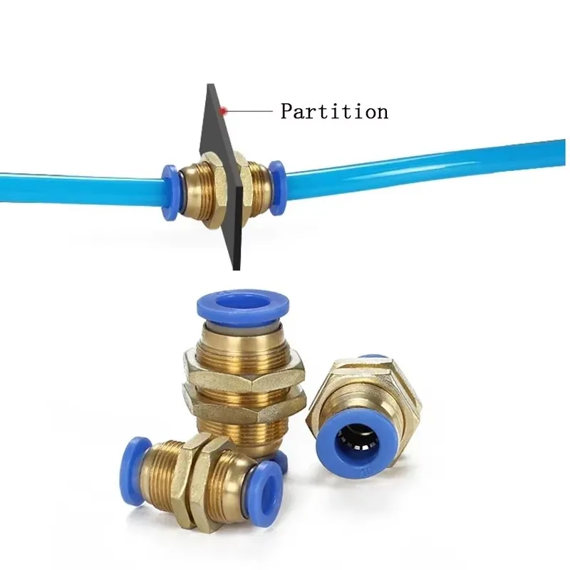 Pneumatic Fittings PM Bulkhead Straight Connectors 4/6/8/10/12 mm Push in Hose Connector Air Pipe Fitting Quick Release Fitting
