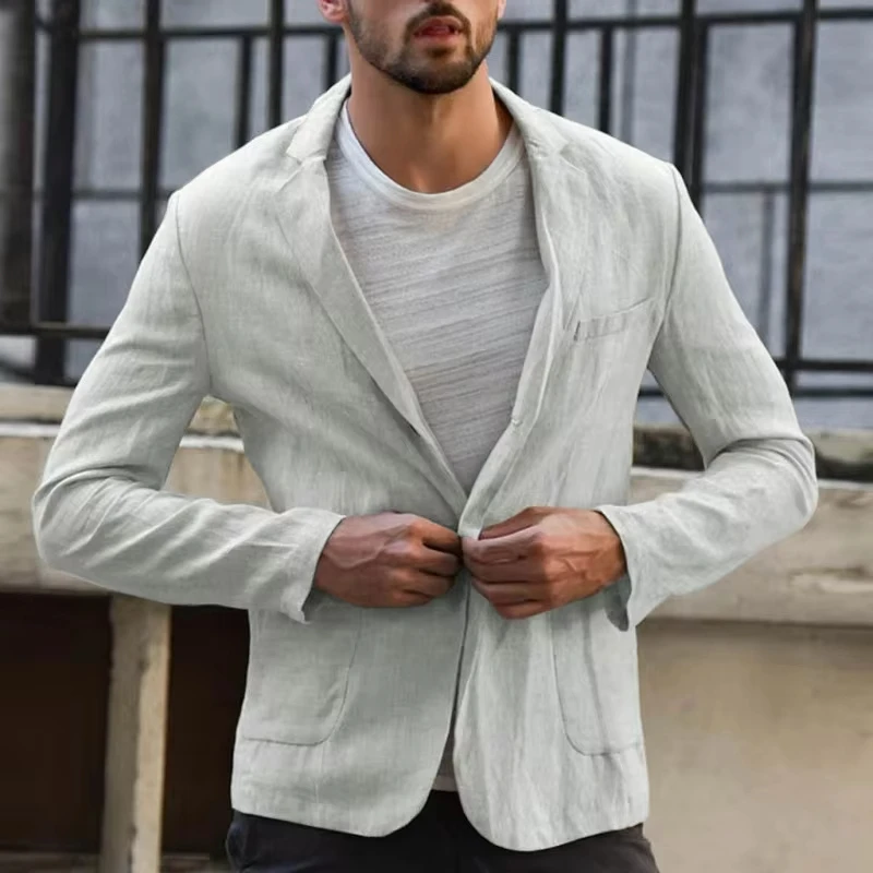 Autumn 2025 Men's cotton and linen casual fashion suit, loose and thin for office and business