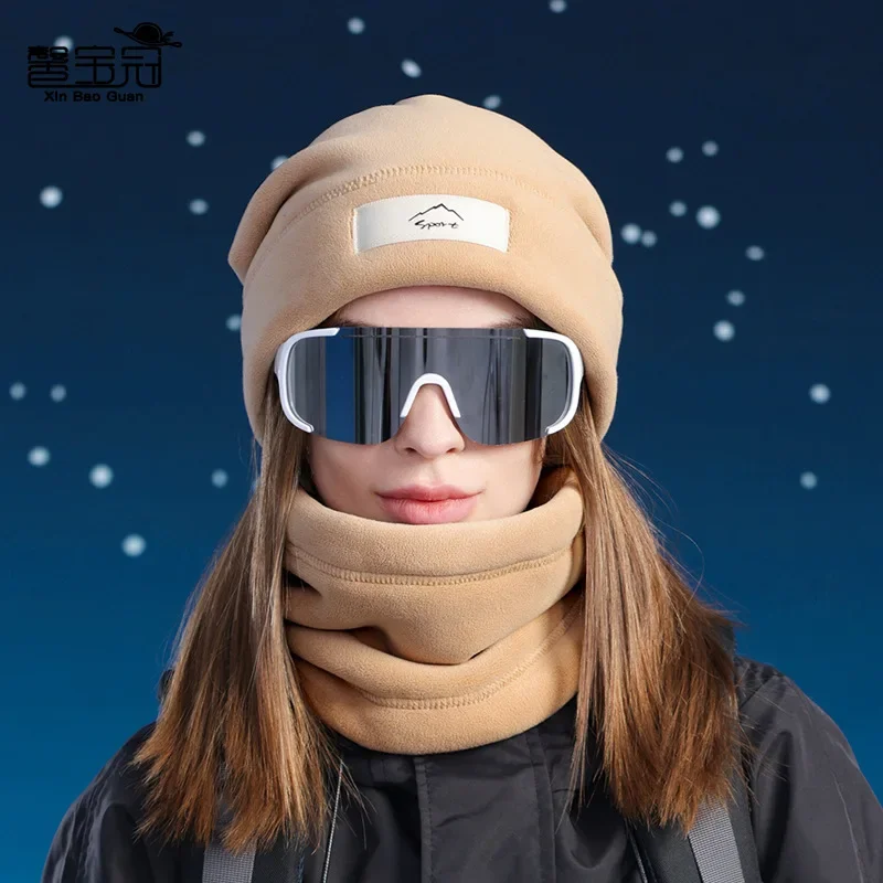 Winter Austrian Fleece Hat Scarf Set Fleece Warm Ear Protector Pullover Hat Men's and Women's Outdoor Cycling Cold-proof Cover