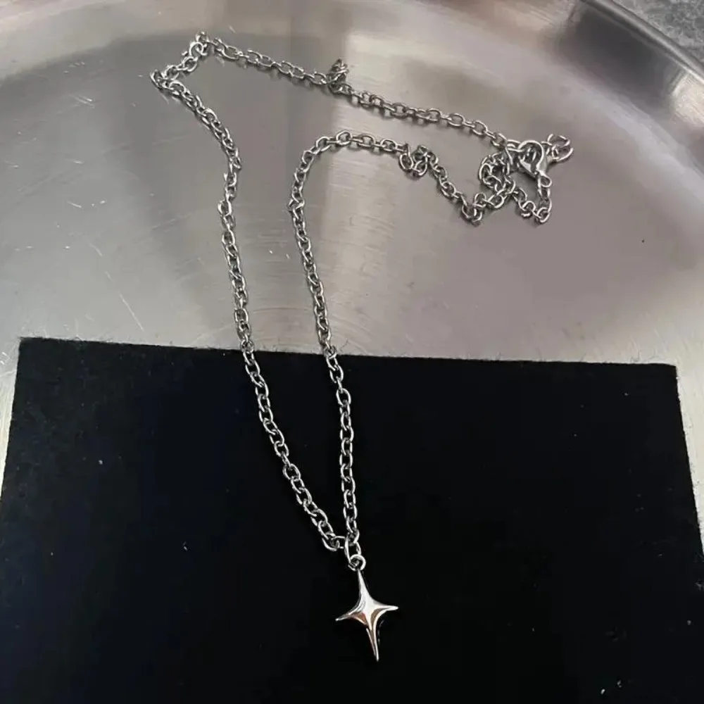 Sweet Cool Silver Color Y2K Necklace Choker Cahin Five-pointed Star Heart Teeth Pendant Alloy Daily Life Punk Necklace Women Men