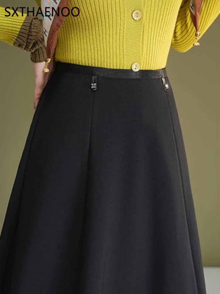 Spódnica SXTHAENOO, długa, w kształcie litery A, wyszczuplająca, z wysokim stanem, zakrywająca biodra, elegancka, idealna do pracy, mieszanka poliestru, model 2025