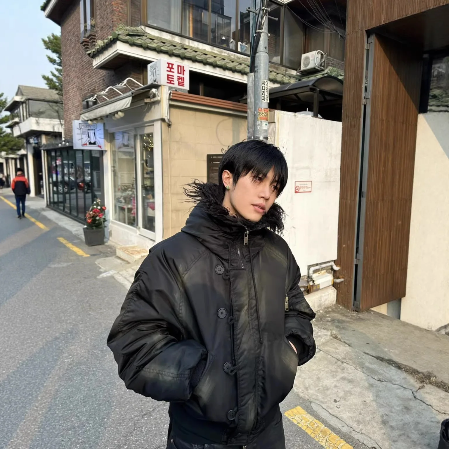 

Project G/R Winter New Style Bomber N3B Military Style Weathered Mud-Dyed Collar Zippered Hooded Cotton Coat Grailz