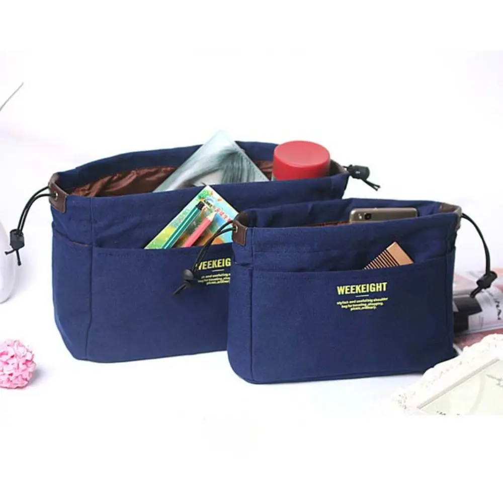 Canvas Drawstring Storage Organizers Portable Handbag Multi-Pockets Liner Bag Insert Organizer Sturdy Travel Storage Bag Girls