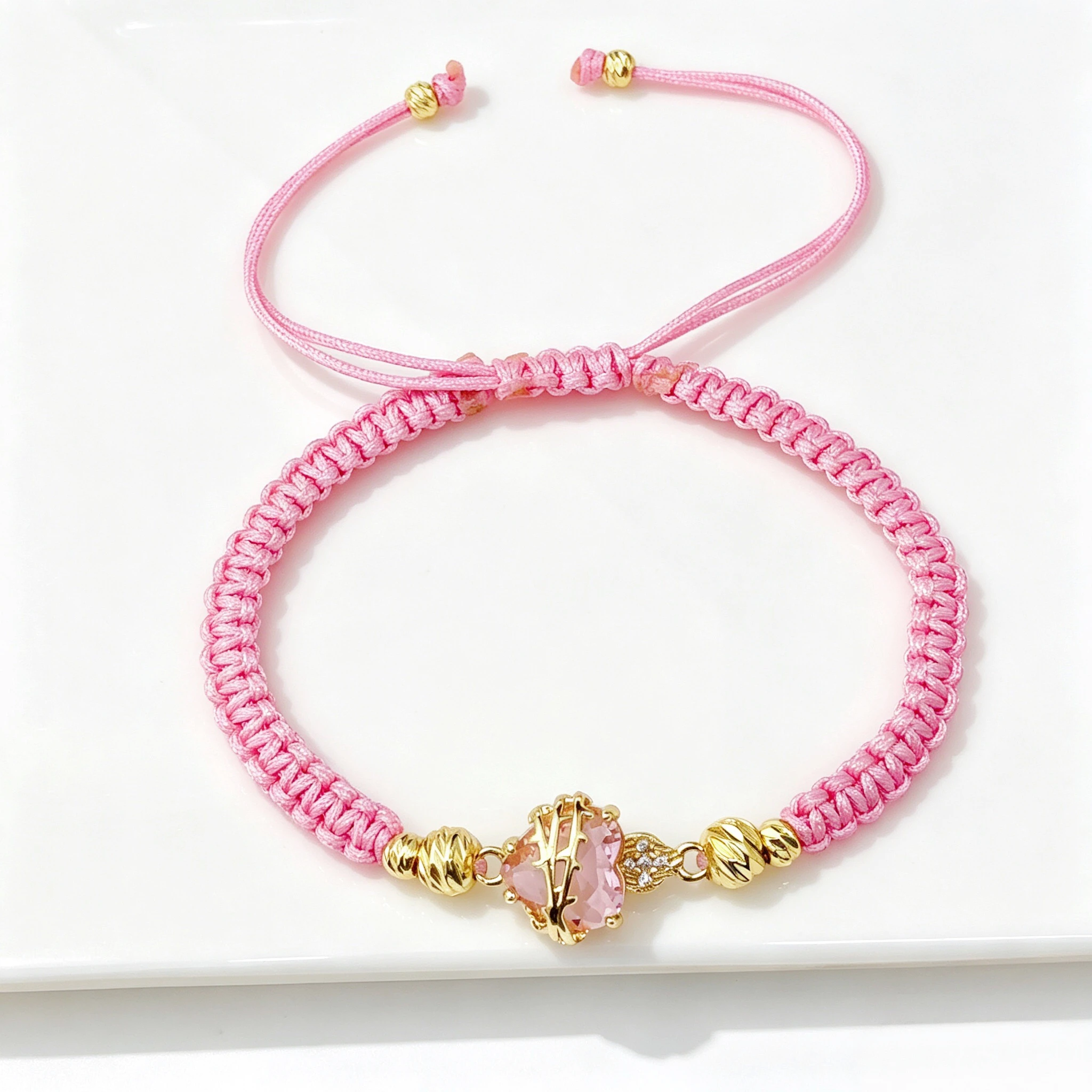 Braided Sacred Heart Shaped Crystal Cross Bracelet