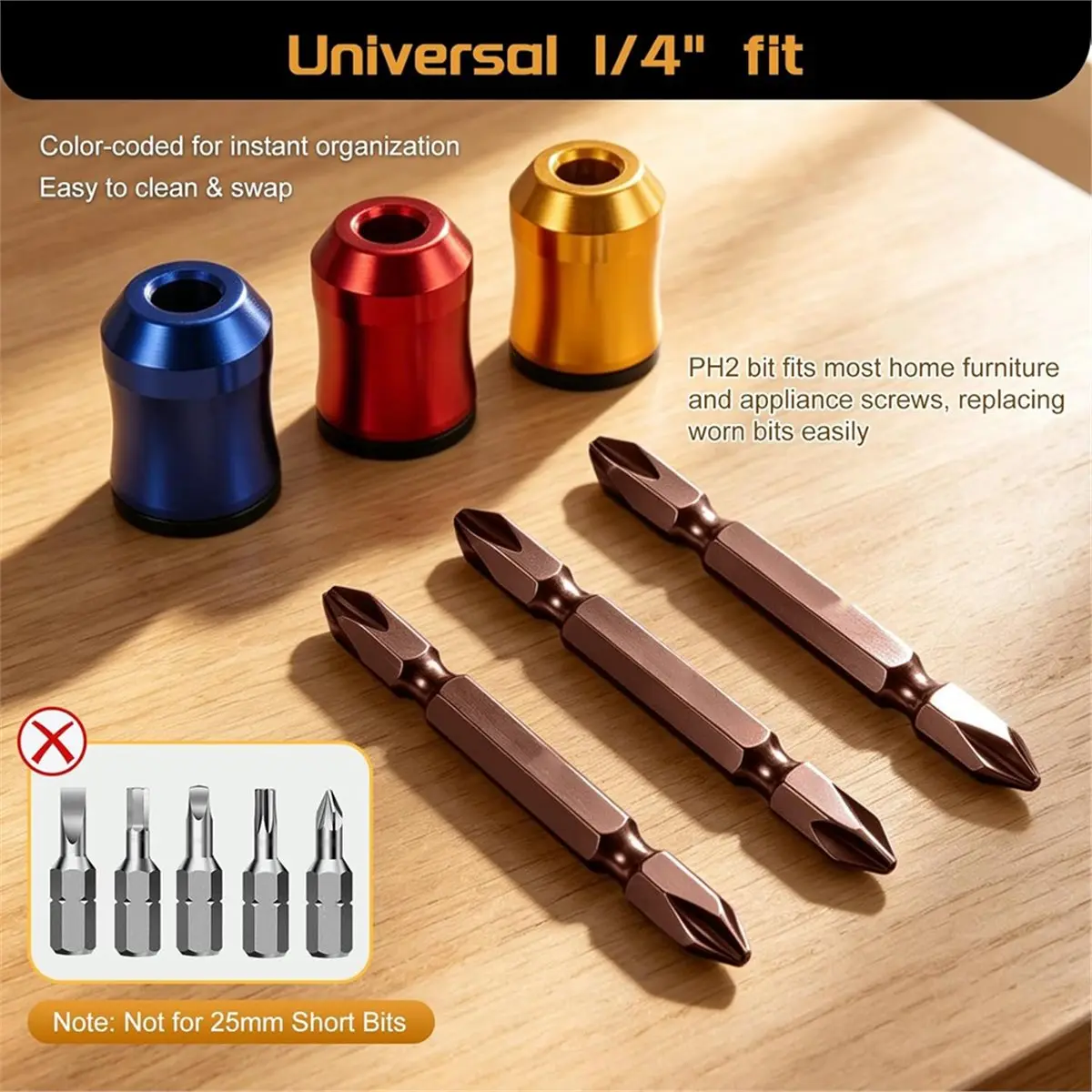 【UPGRADED VERSION】3Pcs Magnetic Ring & 3Pcs PH2 Bit Set, 1/4
