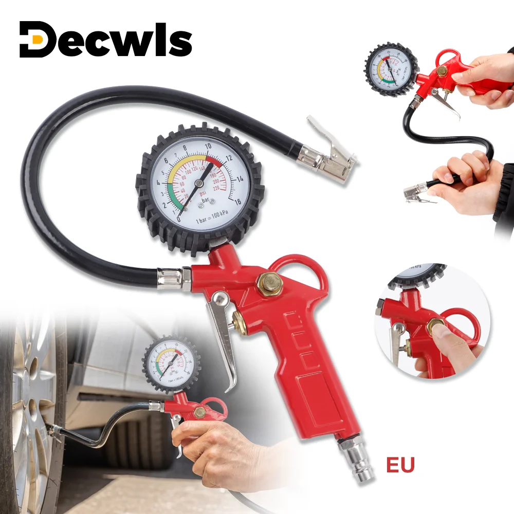 

220PSI Car Tire Pressure Gun Tire Pressure Monitoring Gauge, EU, Aluminum Alloy, Auto Tire Inflator, Detachable Tire Repair Tool