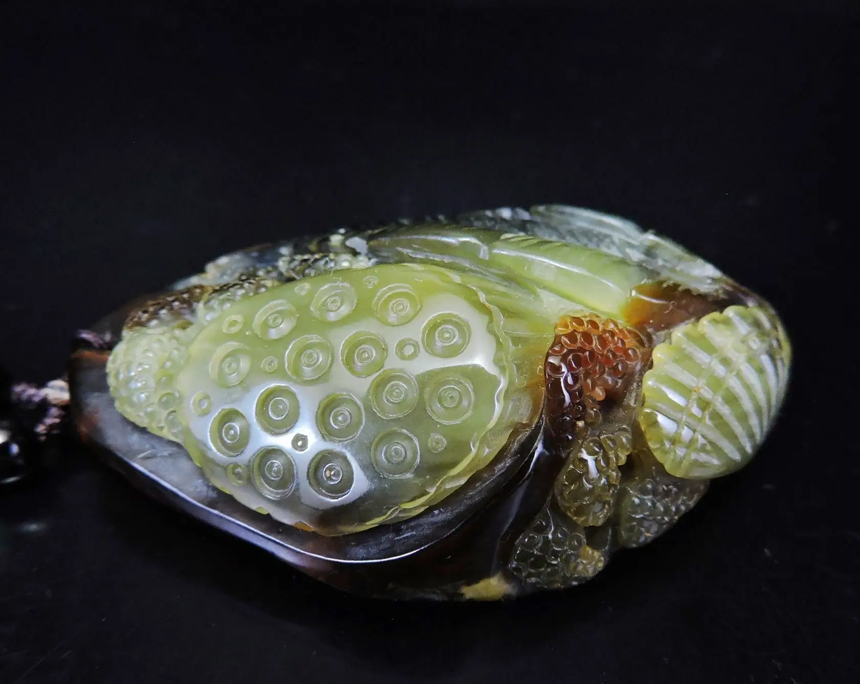 Jade Jewelry Natural Jade Pendant Necklace Hand-Carved lotus&leaves&coral Jadeite Necklace Pendant Gift No Treatment 617i