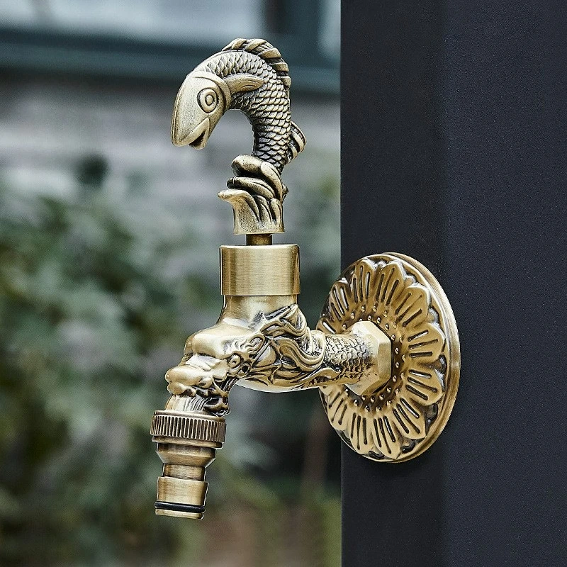 

Antique Carved Outdoor Faucet Brass Faucet Copper Outdoor Garden Taps for Washing Machine Luxury Toilet Mop Faucet
