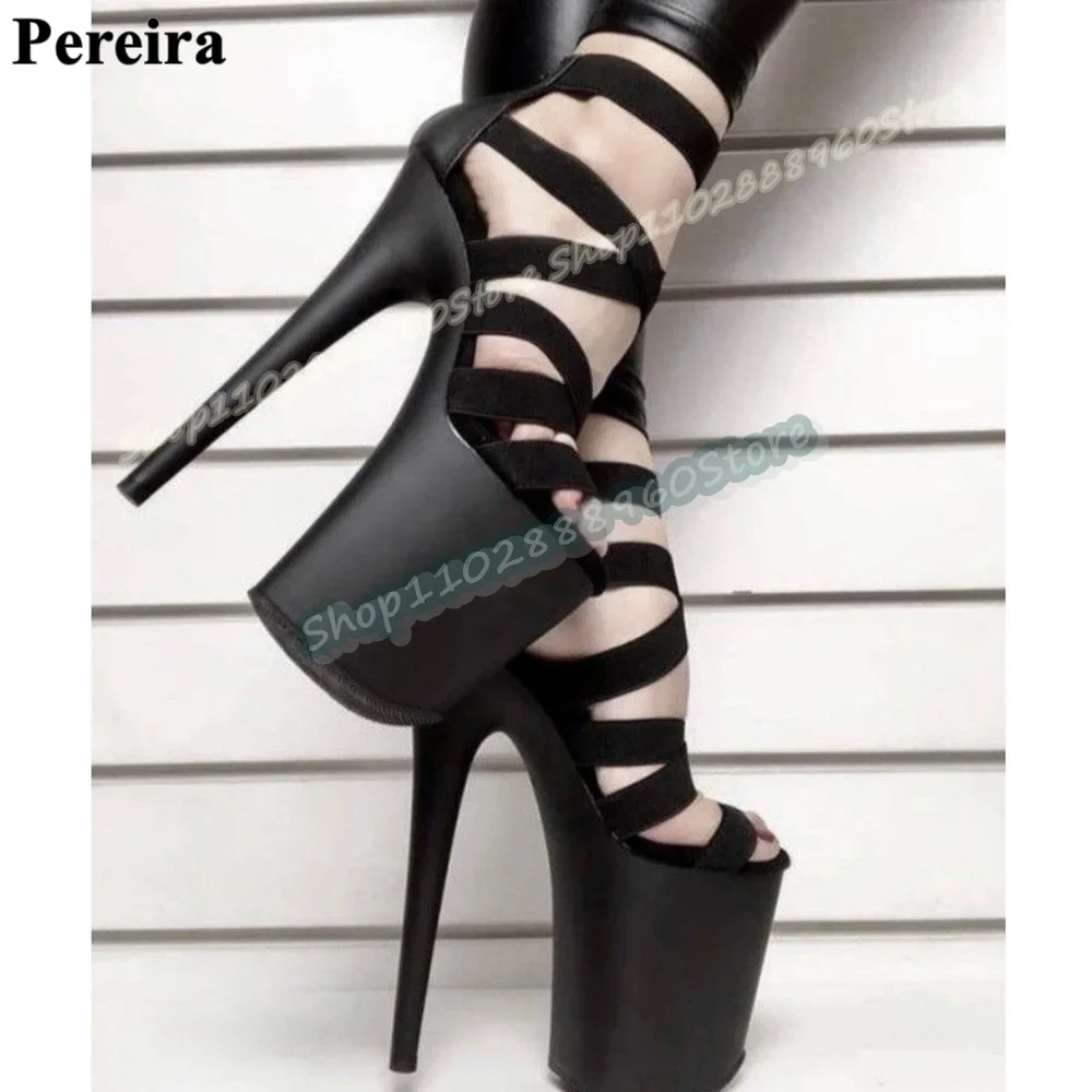 

Sexy Black Suede Cross Strap Platform Sandals Super High Heel Shoes For Women Back Zipper Open Toe Party Zapatos Para Mujer