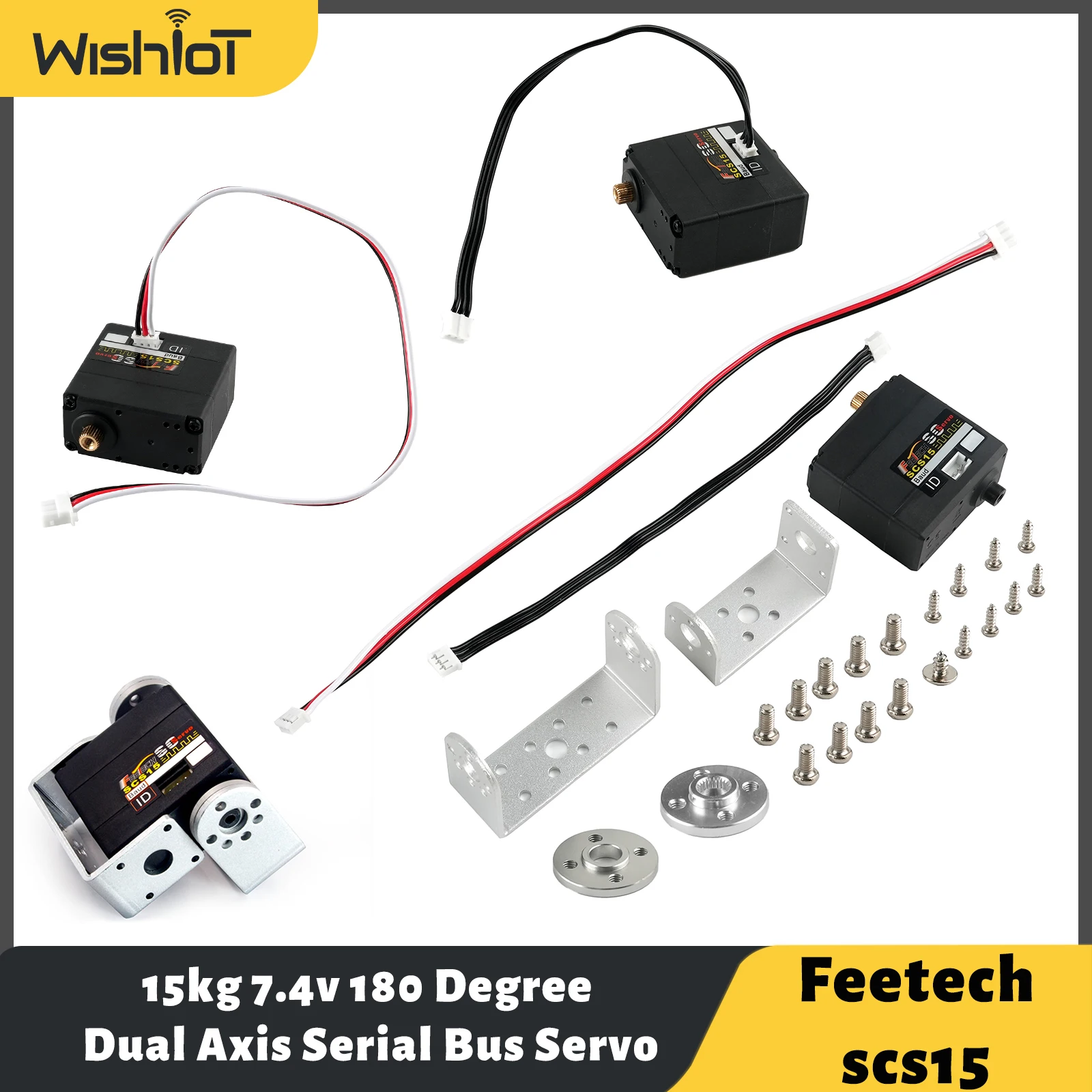 Feetech SCS15 15KG seriële busservo met dubbele as 180 °   Hoekcontroleerbare motorbeugel Positiefeedback TTL-servo's voor robotmodel