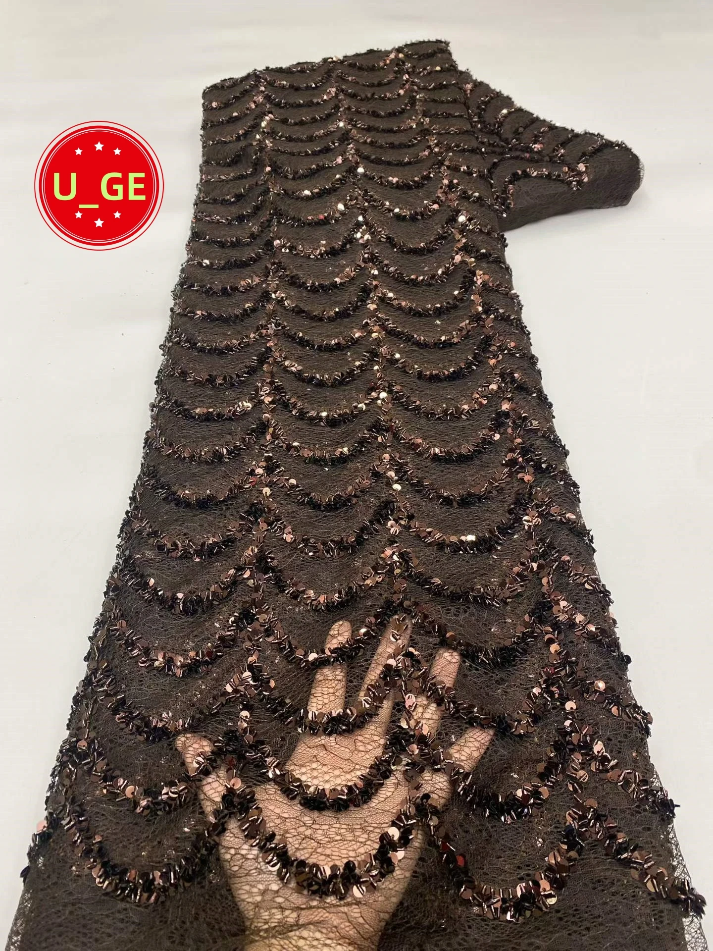 2026Latest High Quality Delicate Eligant Soft Mesh Embroiderd Sequined Tulle Lace Fabric For Wedding Evening Dress U_Ge2698