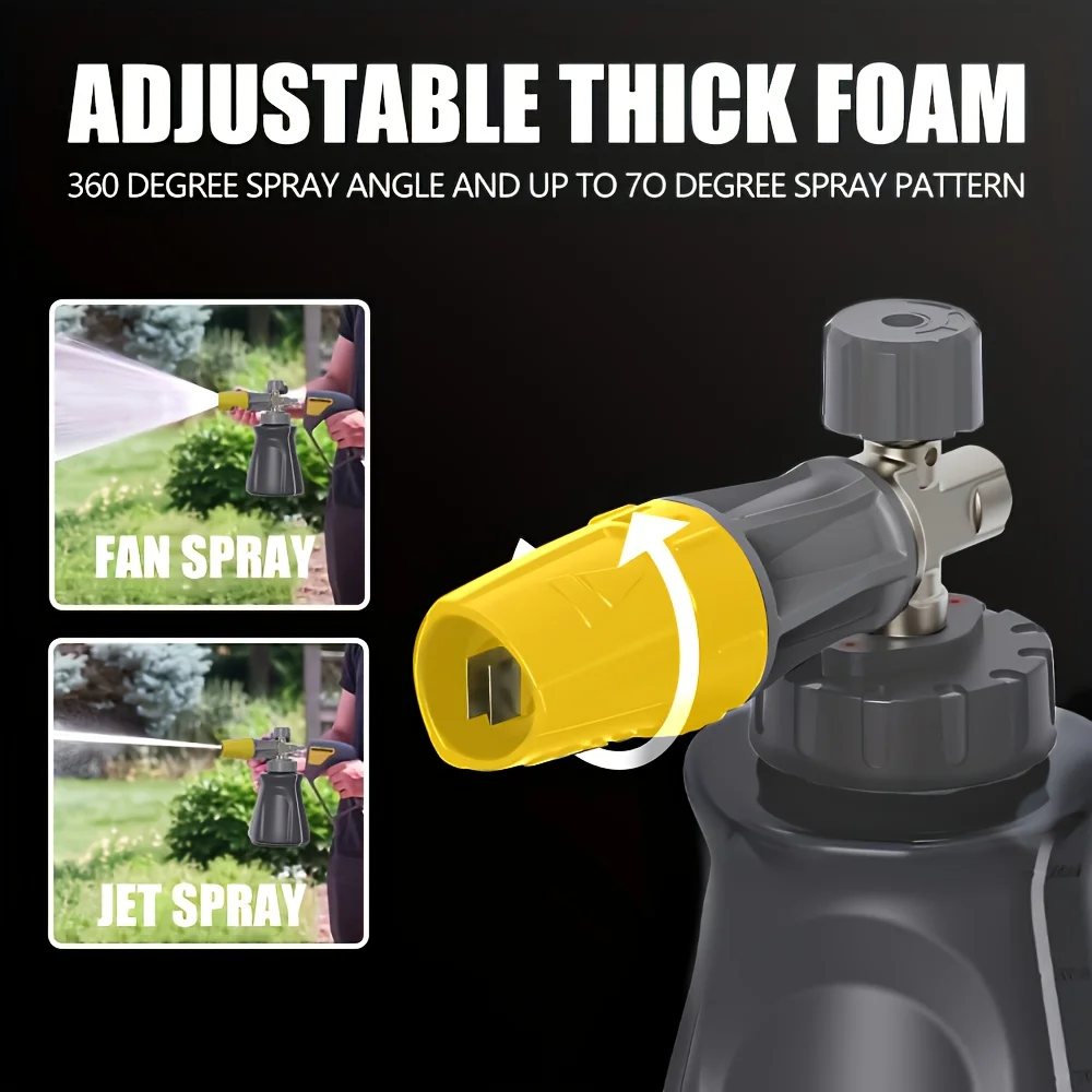 Advanced Electroplated Copper Foam Water Spray Gun 4000PSI Foam Pot 1L Wide Base Foam Cannon Foam Lance for Karcher Nilfisk AR