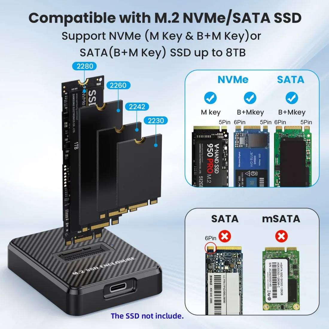 ChenYang M.2 NVME/SATA SSD Enclosure Reader,USB 3.0/3.2 Gen 2 10Gbps Desktop M.2 SSD Enclosure Adapter with RTL9210B Chipset