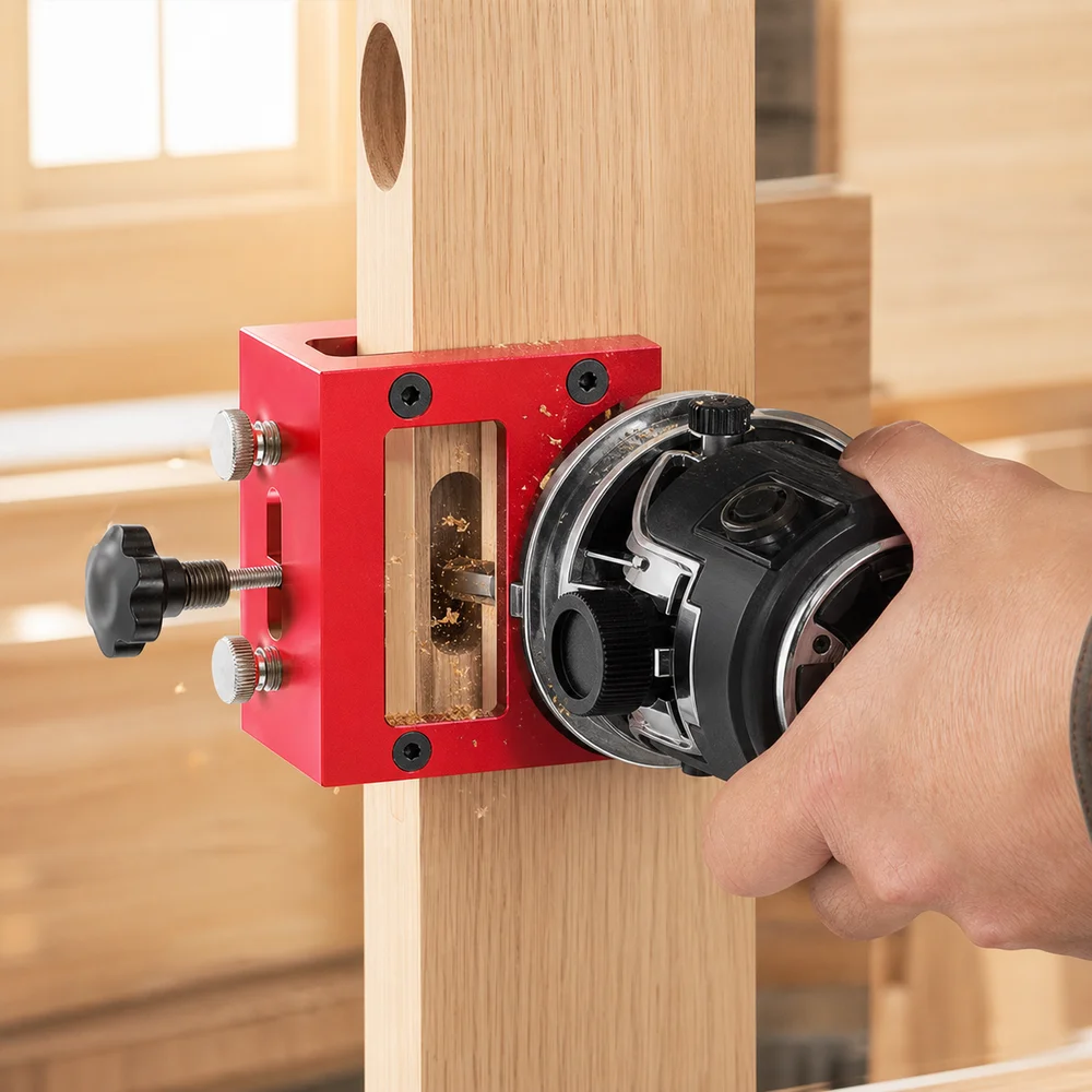 Aluminum Alloy Door Lock Mortising Jig Adjustable Clamping Red Finish Door Latch Mortise Jig Lock Installation Jig