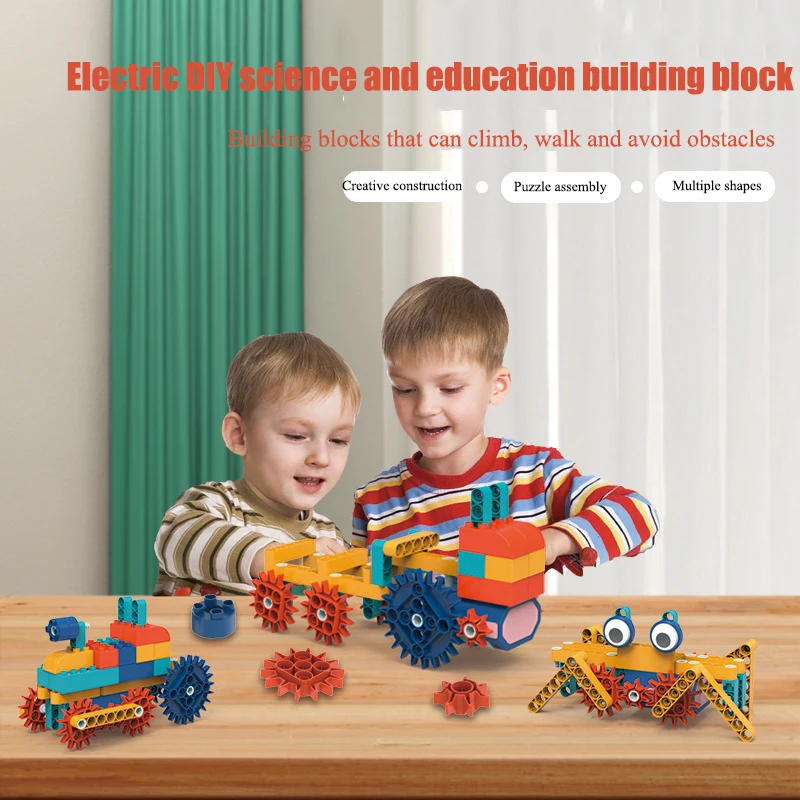 Ensemble de blocs de construction d'engrenages mécaniques électriques, bricolage, jouets éducatifs créatifs pour enfants, cadeau pour garçons et filles, grande taille