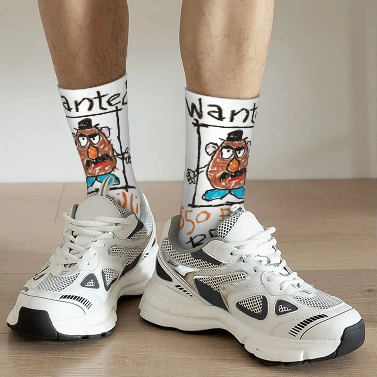 Harajuku Toy Story Wanted Mr.Potato Head Basketball Socks Polyester Crew Socks for Unisex Sweat Absorbing