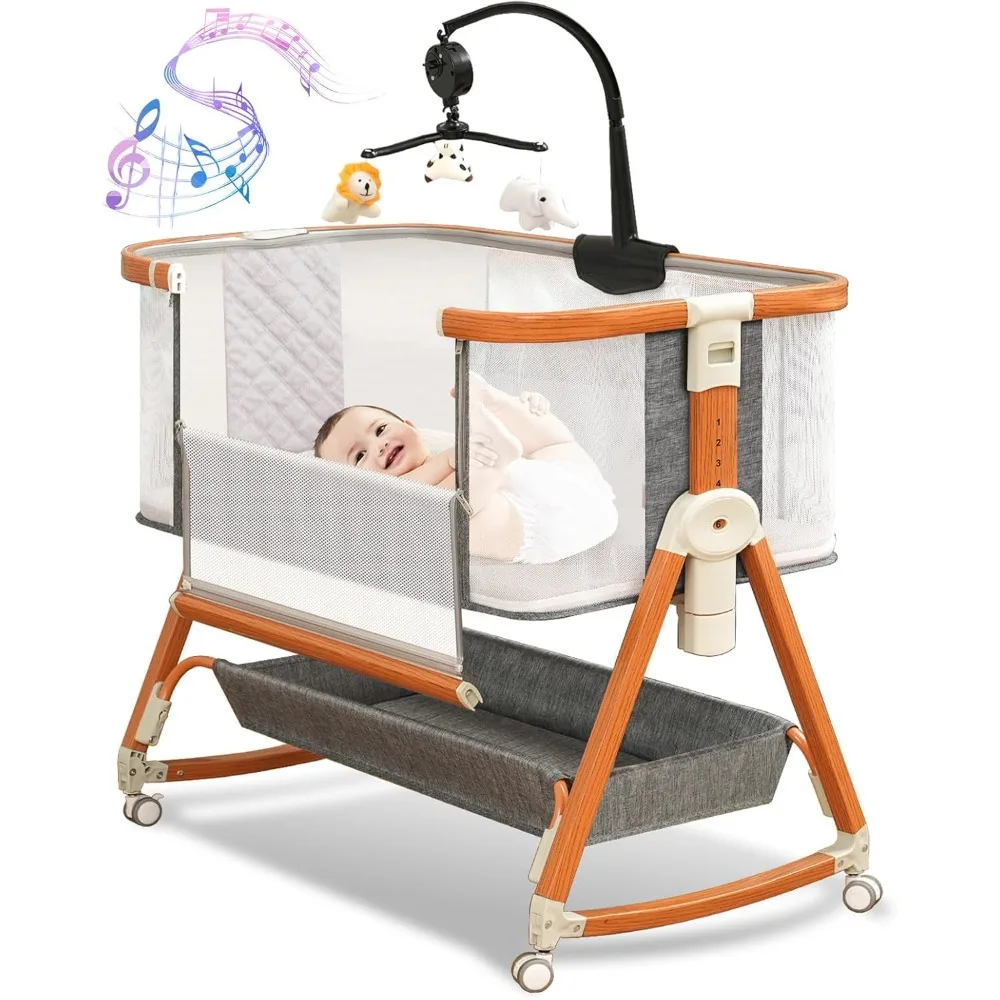

3 in 1 Bassinet,Baby Bassinets Bedside Sleeper with Musical Toy,Adjustable Height Bedside Bassinet for Baby with Wheels and Stor