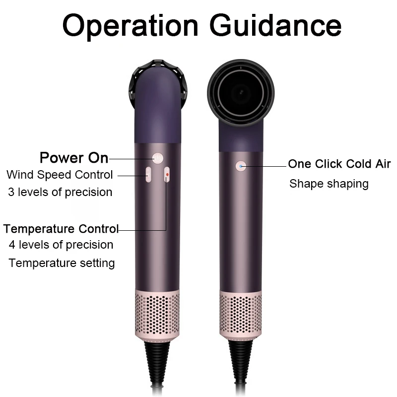 مجفف شعر 1400 وات مجفف شعر عالي السرعة أنبوب منحني احترافي للعناية بالشعر بدون أوراق أدوات تصفيف الأيونات السالبة مع 6 فوهات هواء