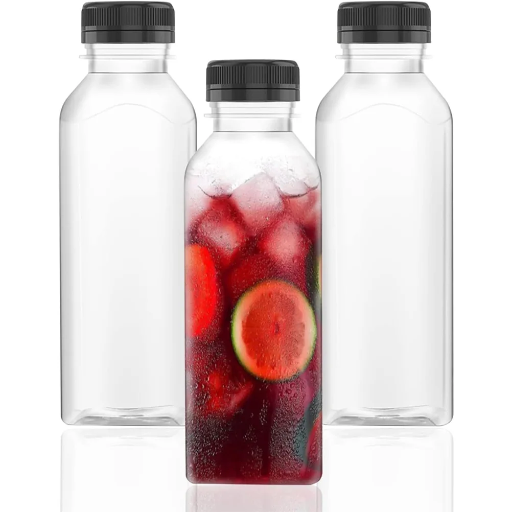 

12 Pcs 400ml Black Cap Drink Bottles Empty Juice Containers Clear Cold Brew Tea Beverage Creative Refillable Water Small