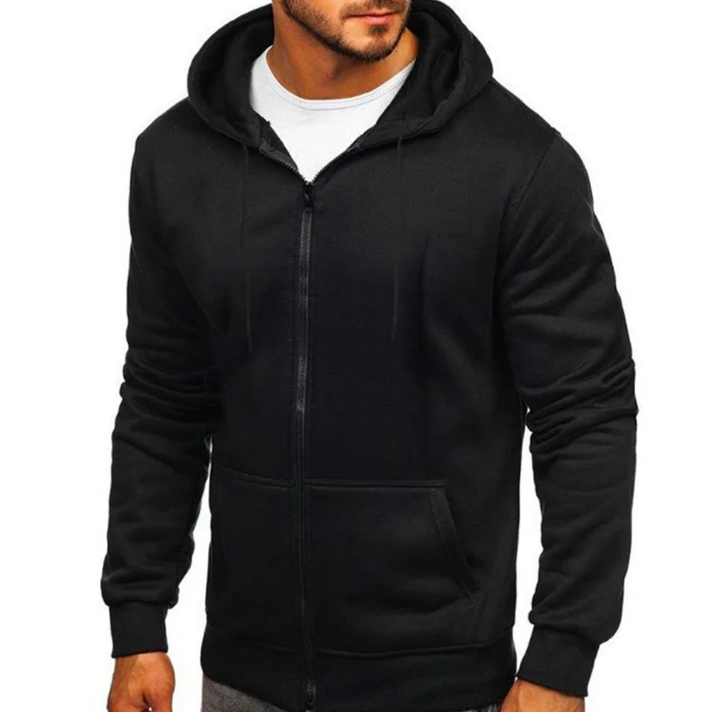 Men\'s Hoodie Solid Color Basic Hooded Jacket Cardigan Sweatshirt Spring Autumn Casual Men Streetwear Tracksuit Male