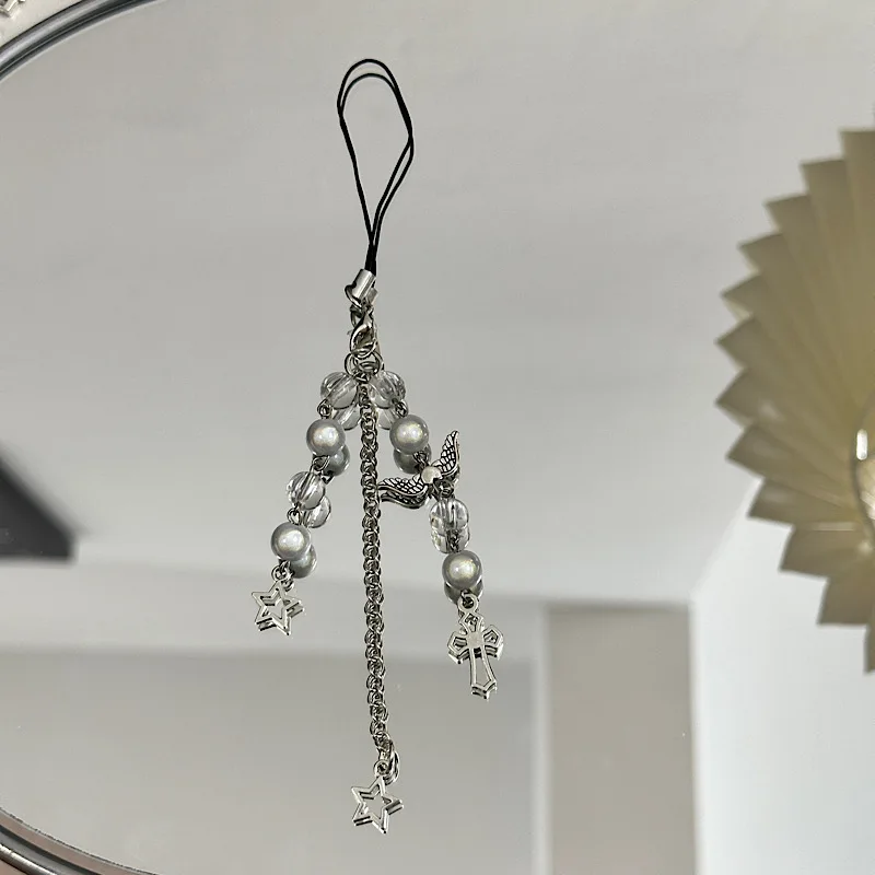 سلسلة مفاتيح لطيفة لطيفة للرياح ، أجنحة ملاك شخصية ومبتكرة ، حبل هاتف ، قلادة متقاطعة ، مجموعة سماعات أذن سلسلة ، Instagram #3