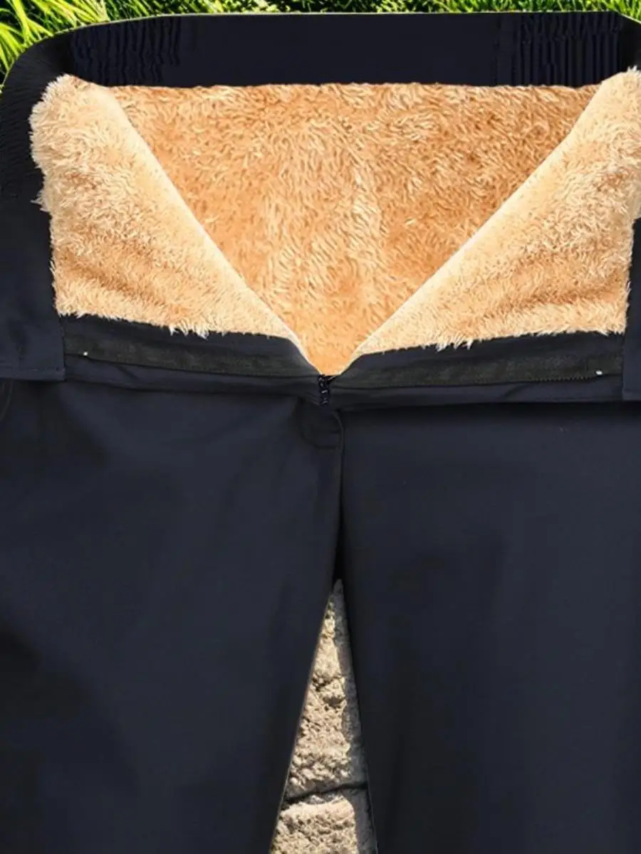 

Зимние утепленные мужские хлопковые брюки с высокой талией, на флисовой подкладке, ультратолстые брюки в стиле Harajuku, длинные брюки для папы