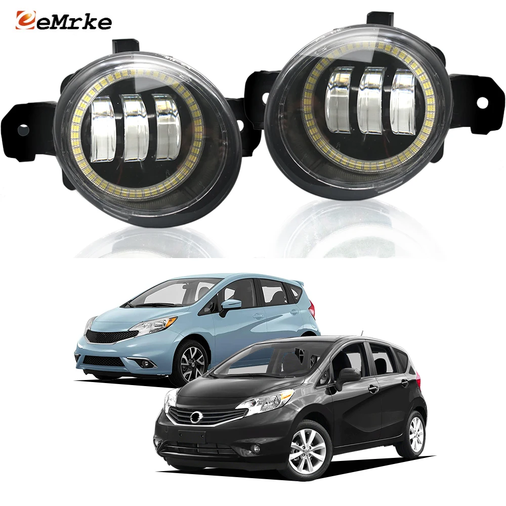 

Pair LED Fog Lights Assembly for Nissan Note E12 Versa Note 2013-2016 Car PTF with Lens Angel Eyes Daytime Running Light DRL