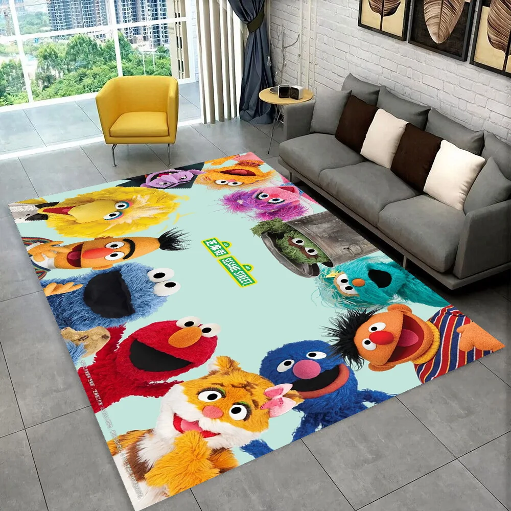 S-Sesame Street TV Cute Cartoon Carpet Rug for Bedroom Living Room Sofa Home Doormat Home Decor,Area Rug Non-slip Floor Mat Gift