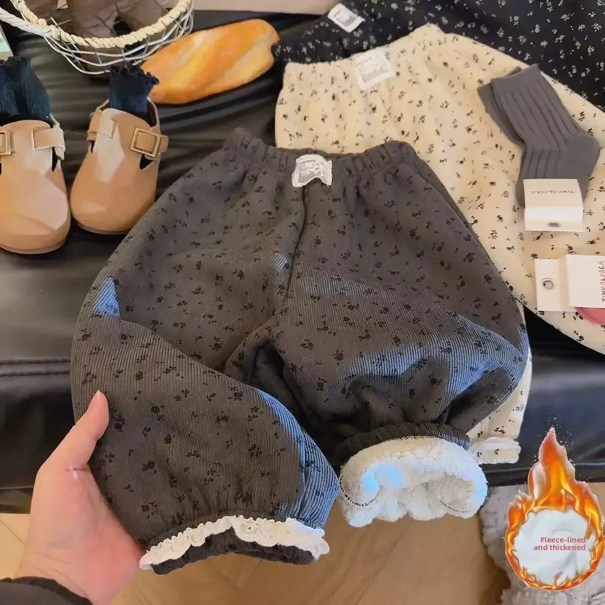 2026 Neue Winter-Baby-Mädchen-Hosen mit Print im koreanischen Stil, dick, warm, mit Baumwollpolsterung, lässige Kinderhosen, Größe 80-150 – Detail 10