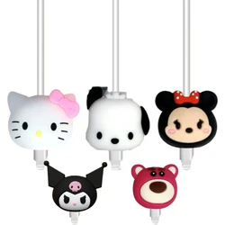 1pc Kawaii Hello Kitty Kuromi MyMelody Sanrios Data Cable Protective Cover Cute Cartoon Soft USB Charger Anti-break Cable Sleeve