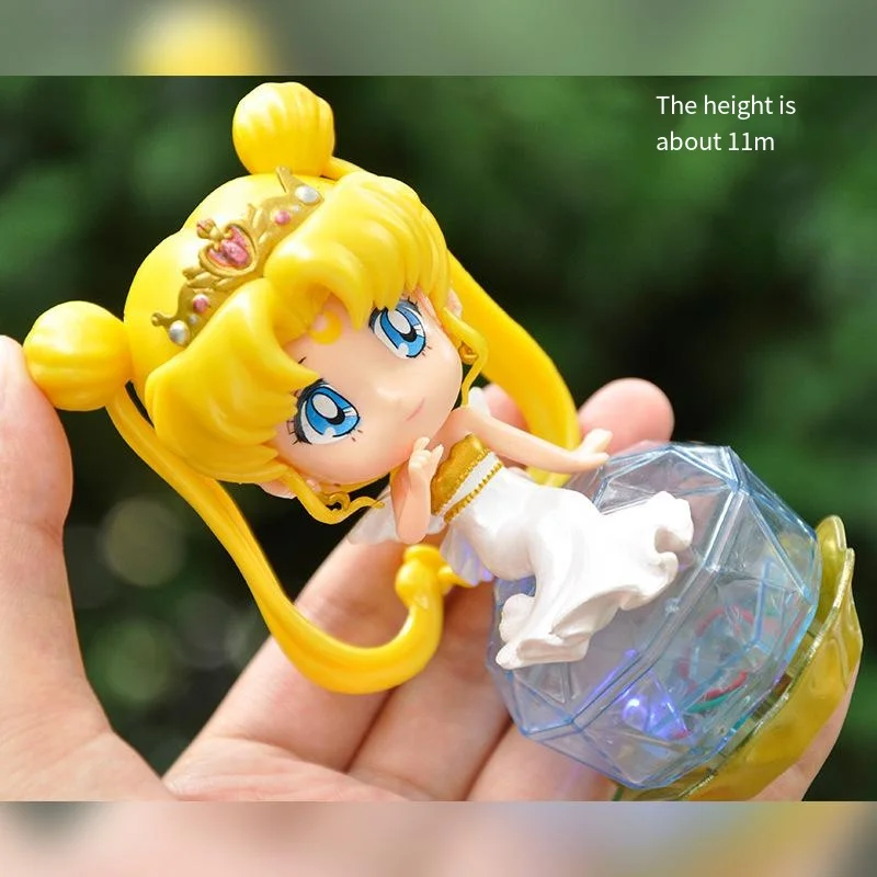 11CM Sailor Moon Anime Figures Kawaii Tsukino Usagi Chibiusa With Light Pvc Cute Toy Model Cartoon Dolls Ornament Gifts for Kids