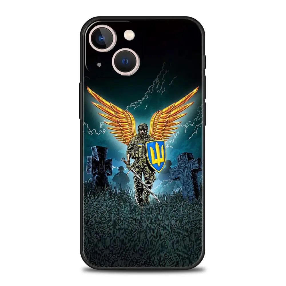 Etui na telefon z ukrainą flagą na iPhone Apple 15 14 13 12 11 Max Mini 7 8 Plus XR XS X SE 2020 czarna silikonowa osłona Coque Funda