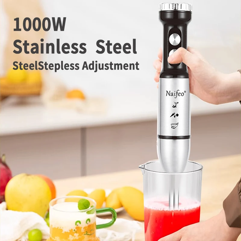 1000W Powerful Motor Handheld Blender Electric Mixer with Infinite Speed Control, Portable Kitchen Blender for Smoothies