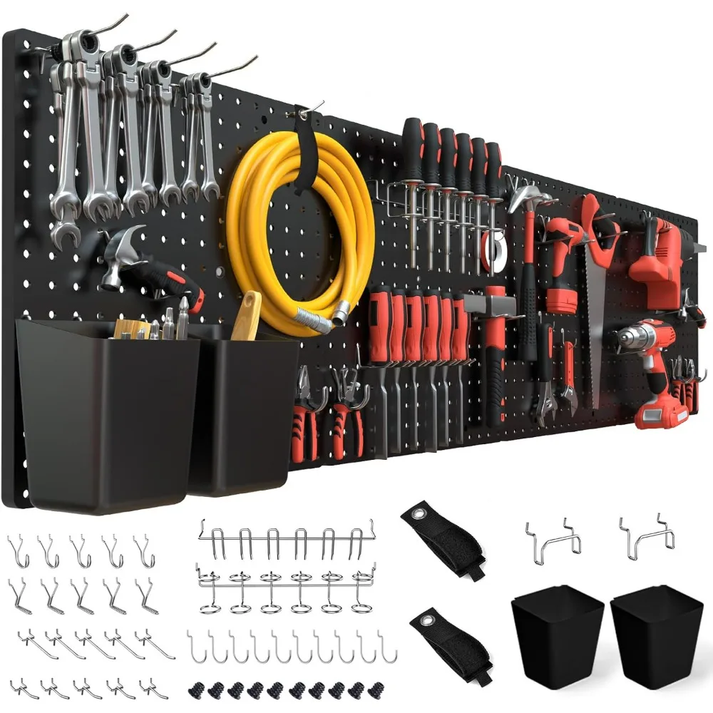 

Pegboard 32"*32",Black Pegboard 4pcs and 46 Peg Board Hooks with Strong Ribs Back Holds up for 200Ib,for Walls for Garage Office
