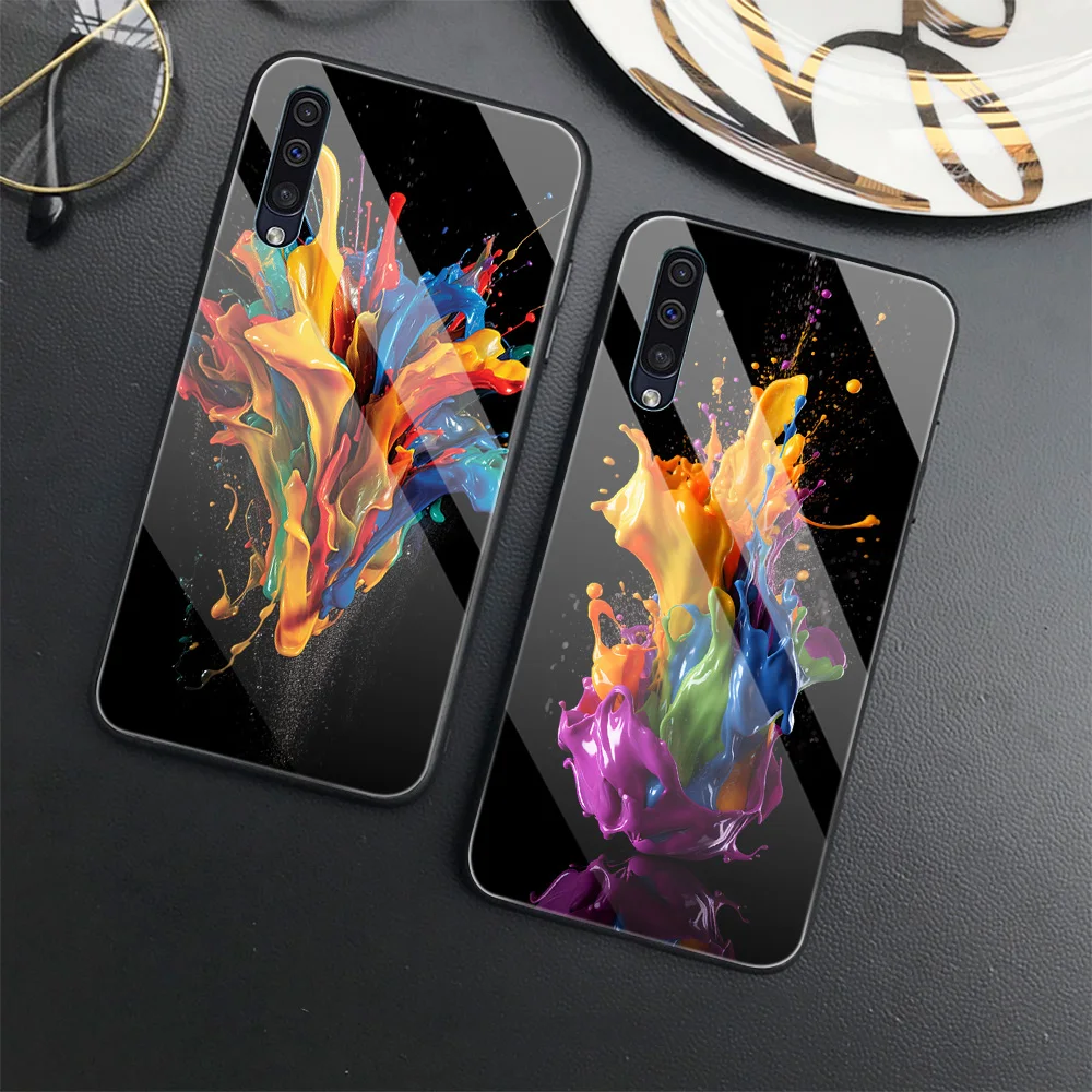 Liquid Art Tempered Glass Phone Case for SAMSUNG Galaxy A54 A53 A23 A13 A32 A22 A21 A02 A03 5G Fundas for SAMSUNG A14 A52 Cover