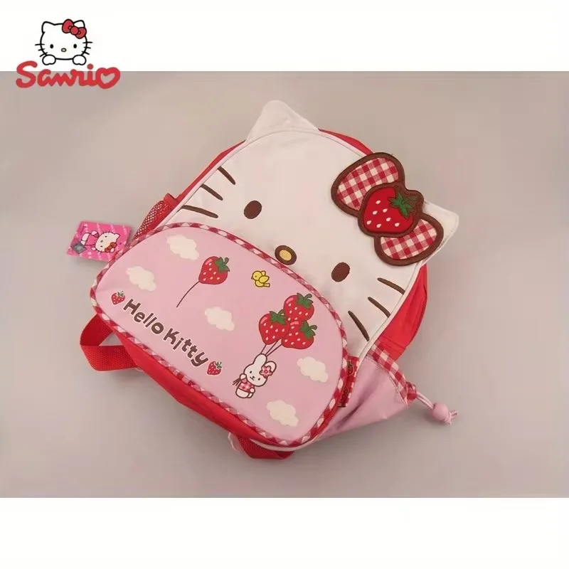 Sanrio Hello Kitty Kawaii Backpack Cartoon Cute Large Capacity Strawberry Bow Cat Thick Oxford Cloth Girls Kindergarten Backpack