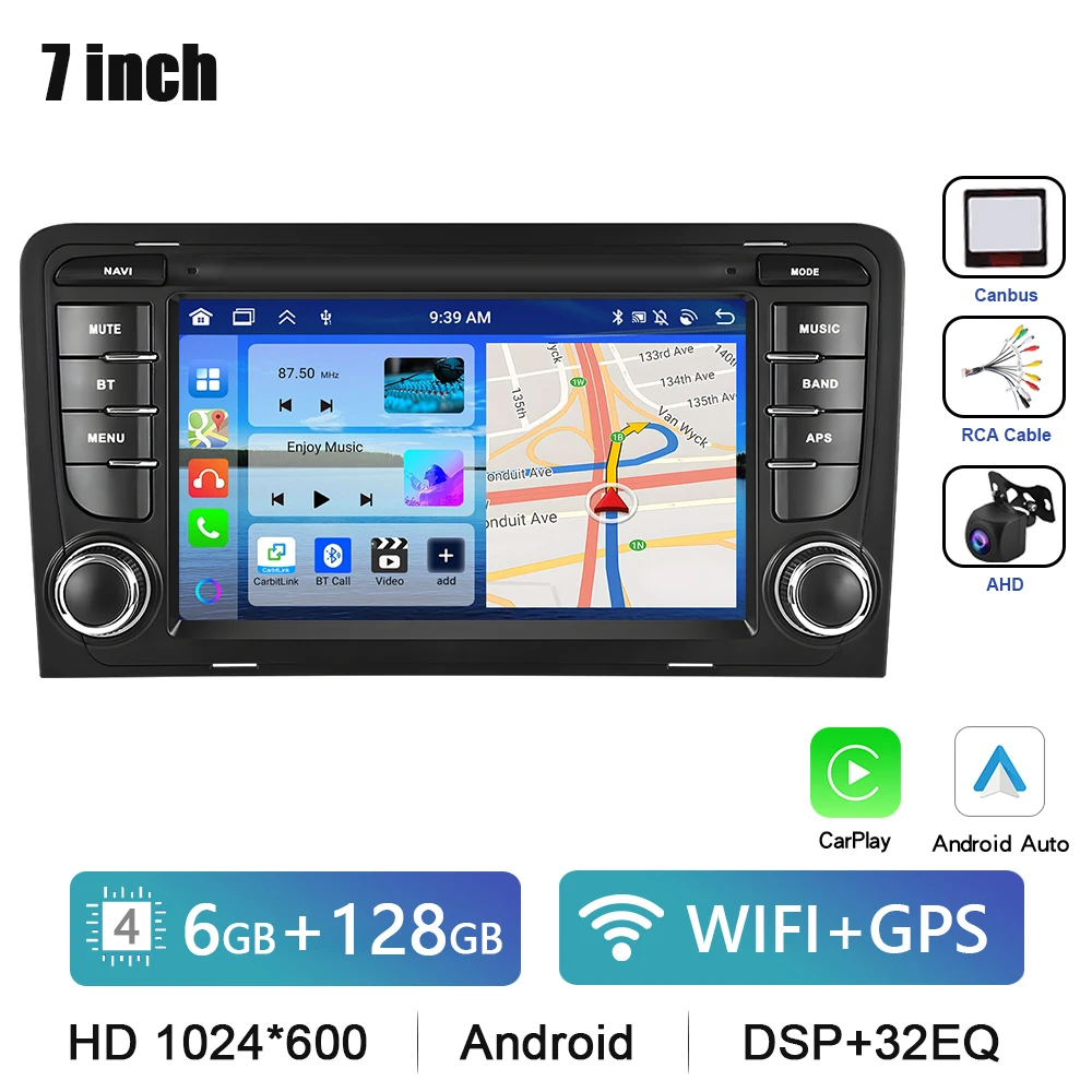 Podofo 7 "HD Touchscreen Autoradio Draadloze CarPlay Android Radio Voor Audi A3 Multimedia GPS FM WIFI Bluetooth Auto Intelligente