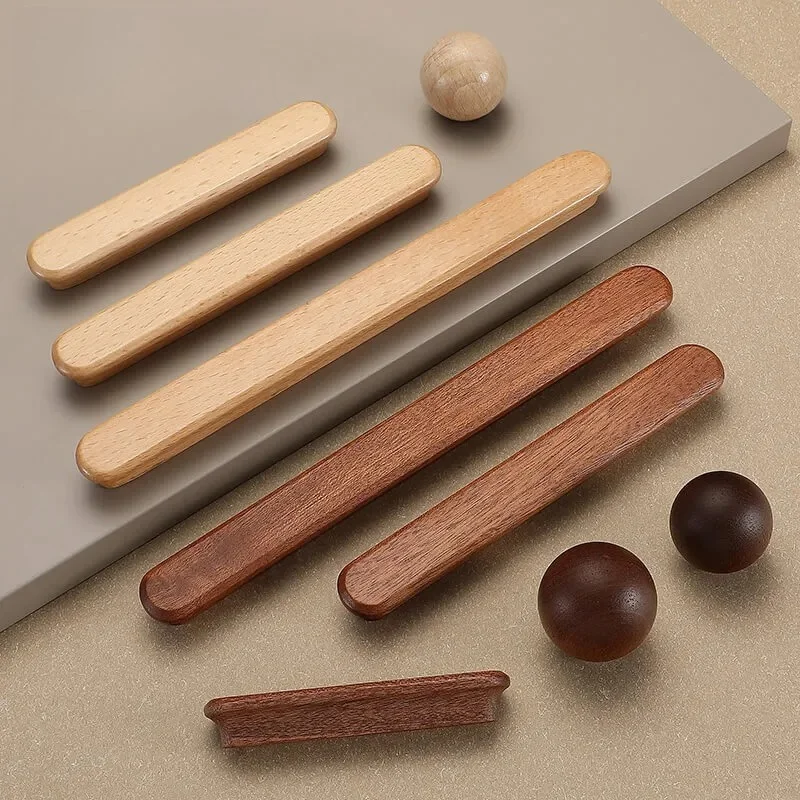 Retro New Chinese Style Cabinet Door Handle High End Pastoral Wood Grain Drawer Wardrobe Furniture Knob Pull