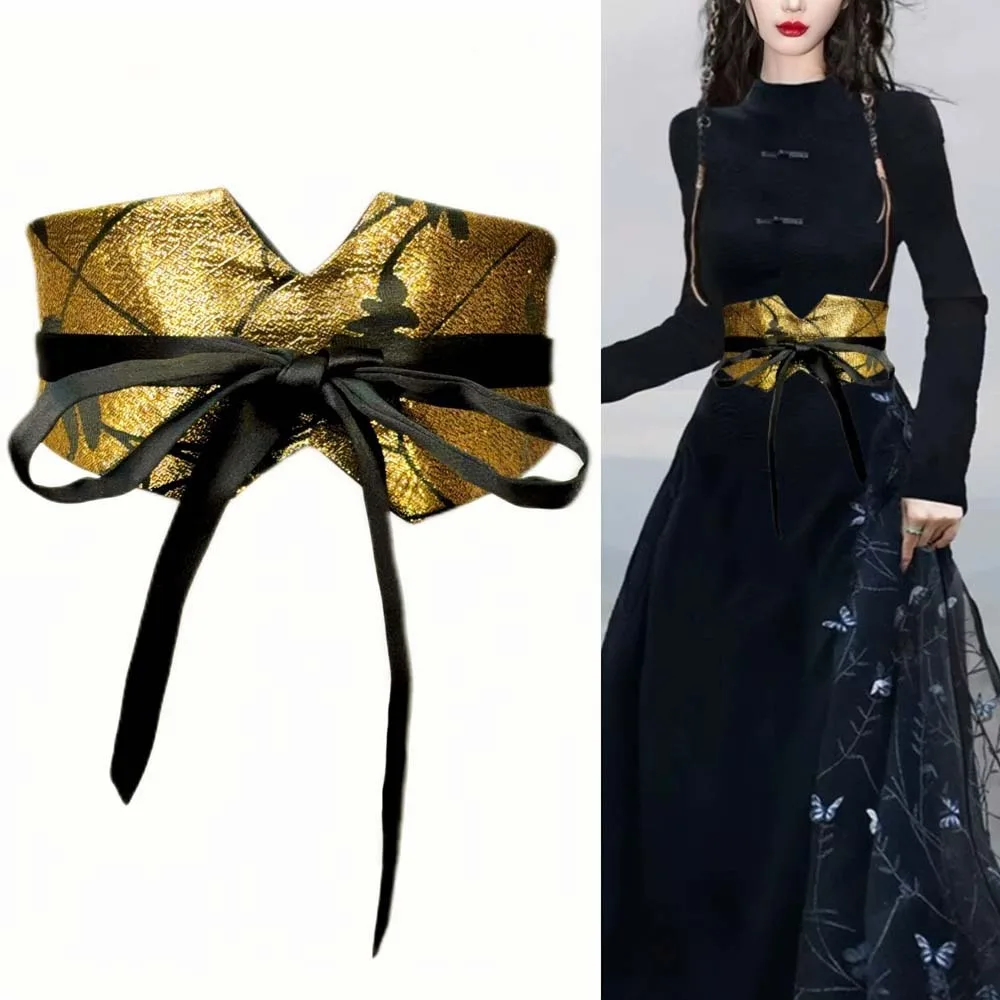 Mode verstelbare Chinese brede riem bedrukte doek Hanfu buikbanden zachte orchidee retro jacquard tailleband feest