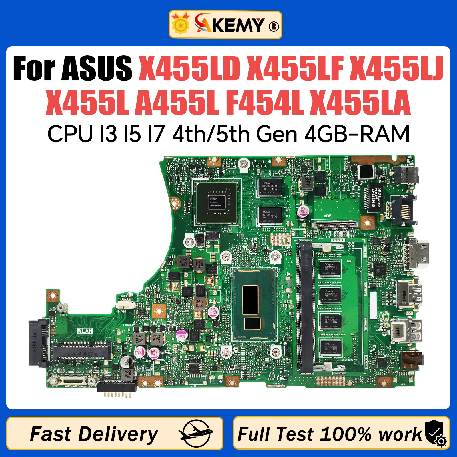 

X455LJ Motherboard For ASUS X455LF X455LD X455L A455L F454L X455LA Mainboard CPU I3 I5 I7 4th/5th Gen 4GB-RAM