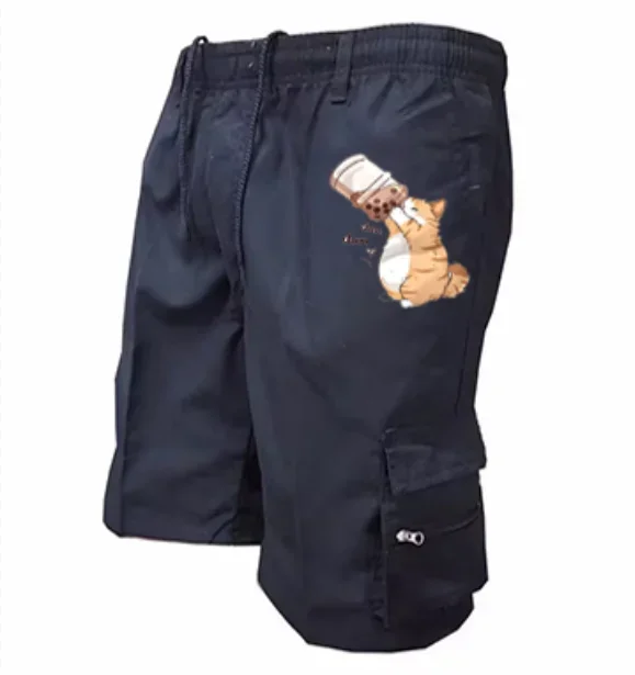 Men's Spider Print Cargo Shorts Male Outdoor Overalls Elastic Waist Cycling Shorts Multi-pockets Loose Work Beach Sports Shorts