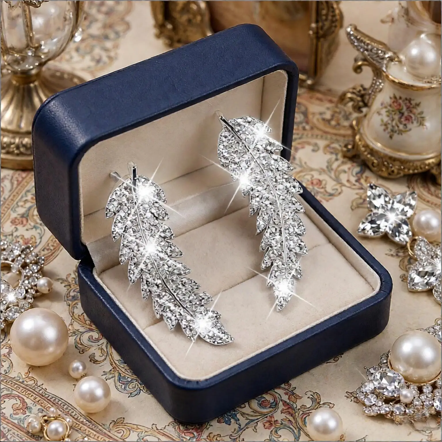 Sparkling 925 Sterling Silver Leaves Crystal Cubic Zircon Stud Earrings for Women Girls Anniversary Party Fashion Jewelry Gifts