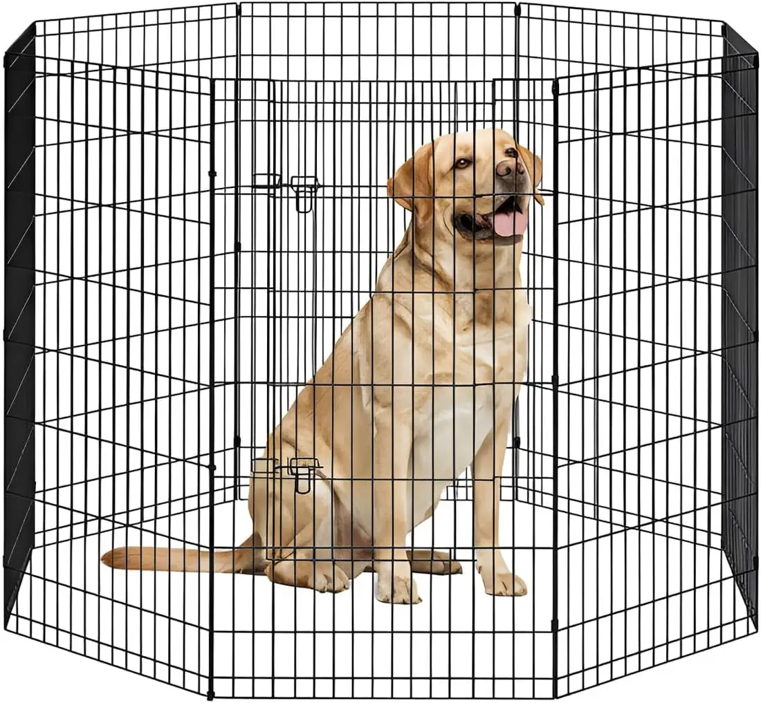 

Портативный вольер для собак 48 дюймов, 8-панельный металлический манеж для домашних животных для использования в помещении и на улице, складной манеж для щенков, черный