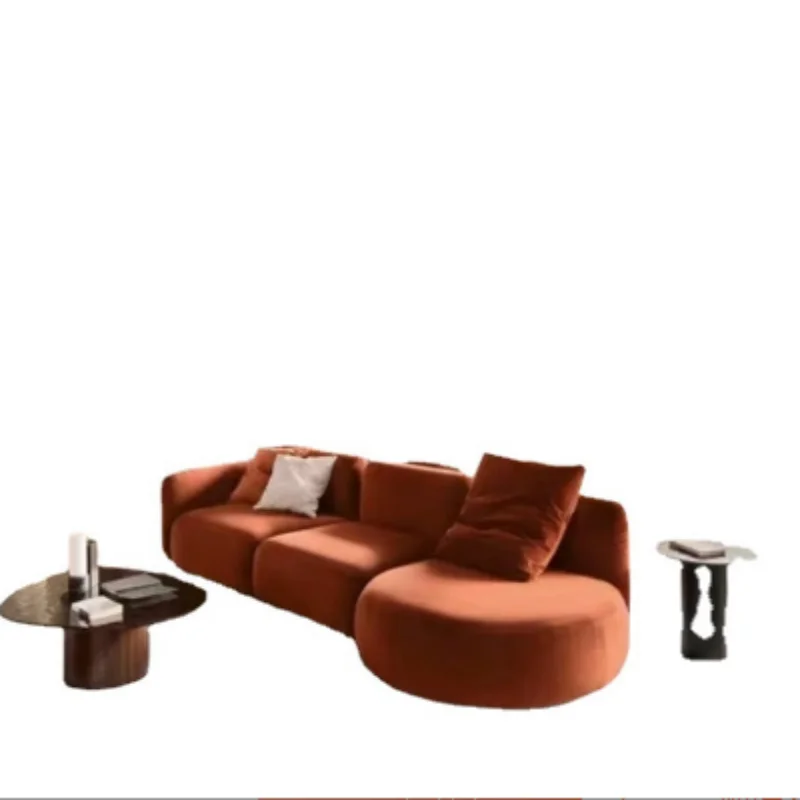 Round and soft light and luxurious arc sofa, double-sided sitting with high position and pedal caramel velvet fabric module