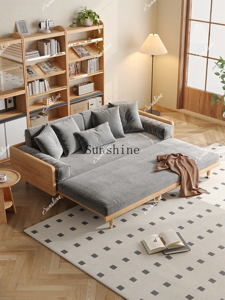 Folding dual-purpose removable and washable cotton and linen small apartment living room bedroom solid wood walnut color  FT