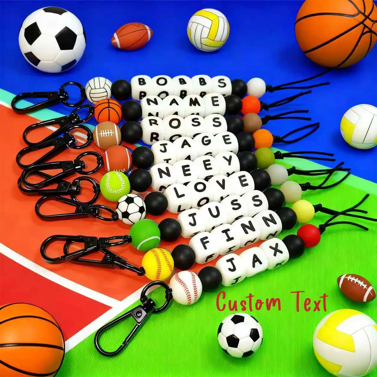 1 porte-clés personnalisé avec nom, pendentif pour sac à dos de sport, football/volley-ball/basket-ball/tennis/baseball, etc., cadeau de Noël