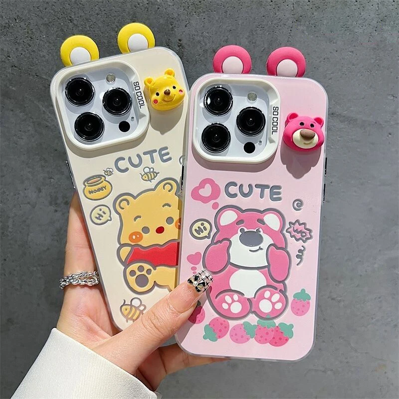 Cute Disneies Winnie Lotso Phone  For Huawei P30 P40 Mate 30 40 Pro Nova 7 Honor 50 Lens Creative Border Shockproof Back Cover