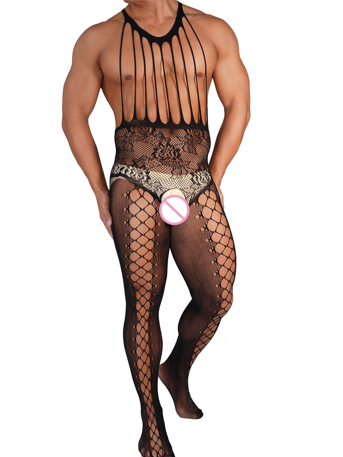 

Erotic Lingerie Men Sexy Bodysuit Pantyhose Intimates Hot Sexy Fishnet Costume Body Stockings Black Elastic Lace Underwear