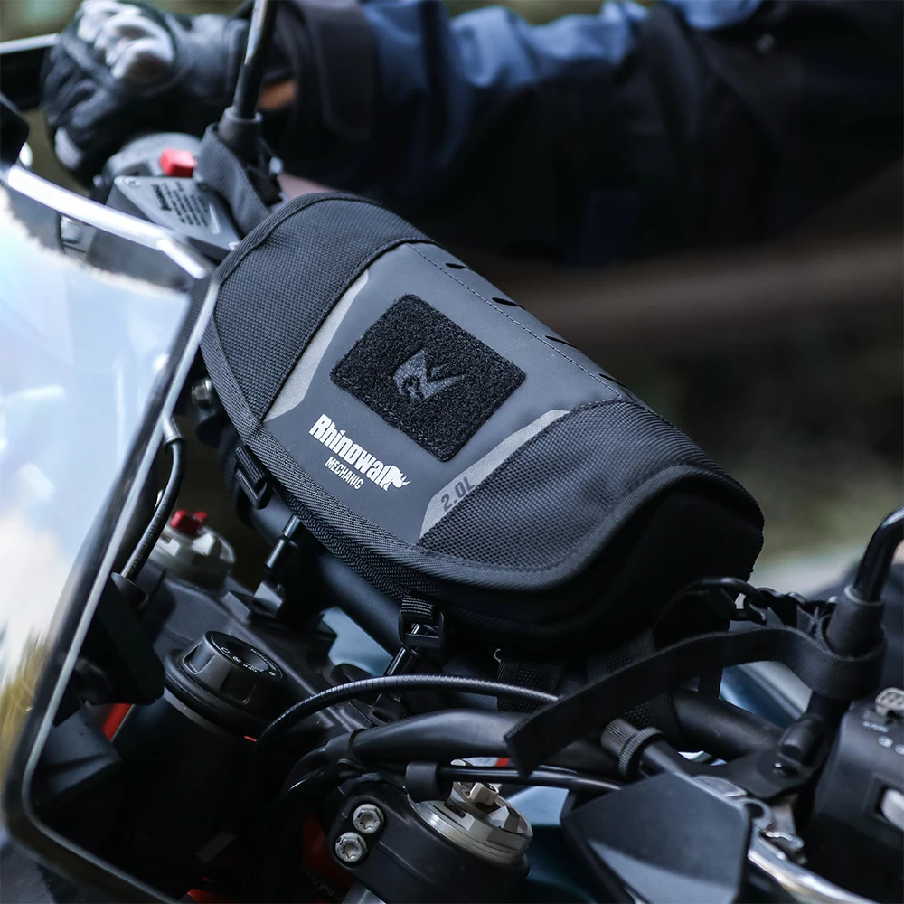 Rhinowalk Motorcycle Handlebar Front Bag 2L Storage Bag With Molle System Raincover For BMW1250ADV KTM890 CF450 Kawasaki