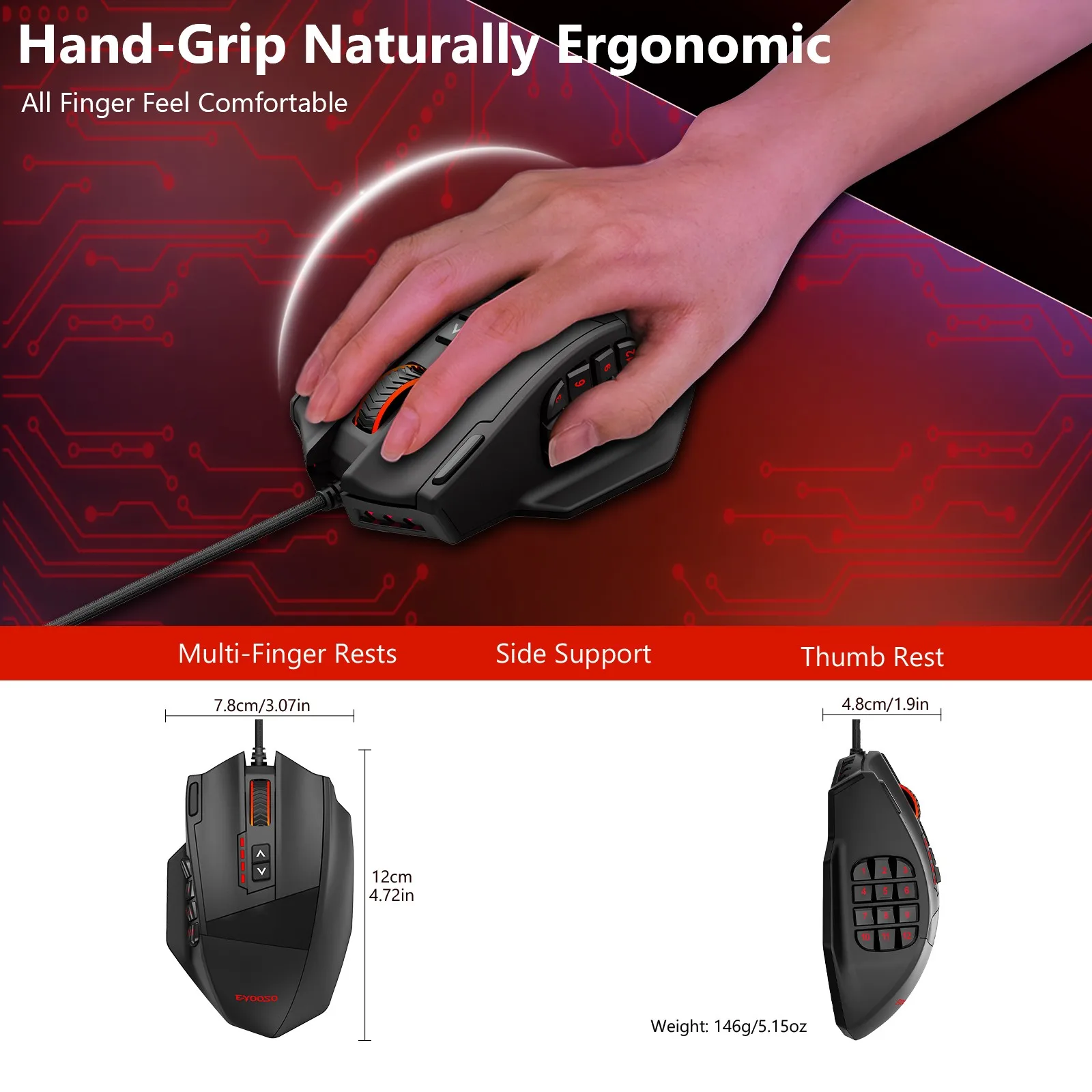 E-YOOSO X-39 Programmable Gaming Mouse, Wired RGB Mouse with 18 Buttons, 8 Removable Weights, 5 DPI, Ergonomic Grip for Computer